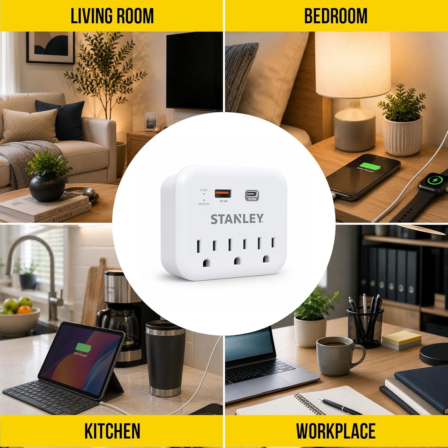 SURGEPRO 3 USB EXTREME 3-Outlet 600 Joule Surge Protector USB Wall Adapter - Stanley Electrical Accessories