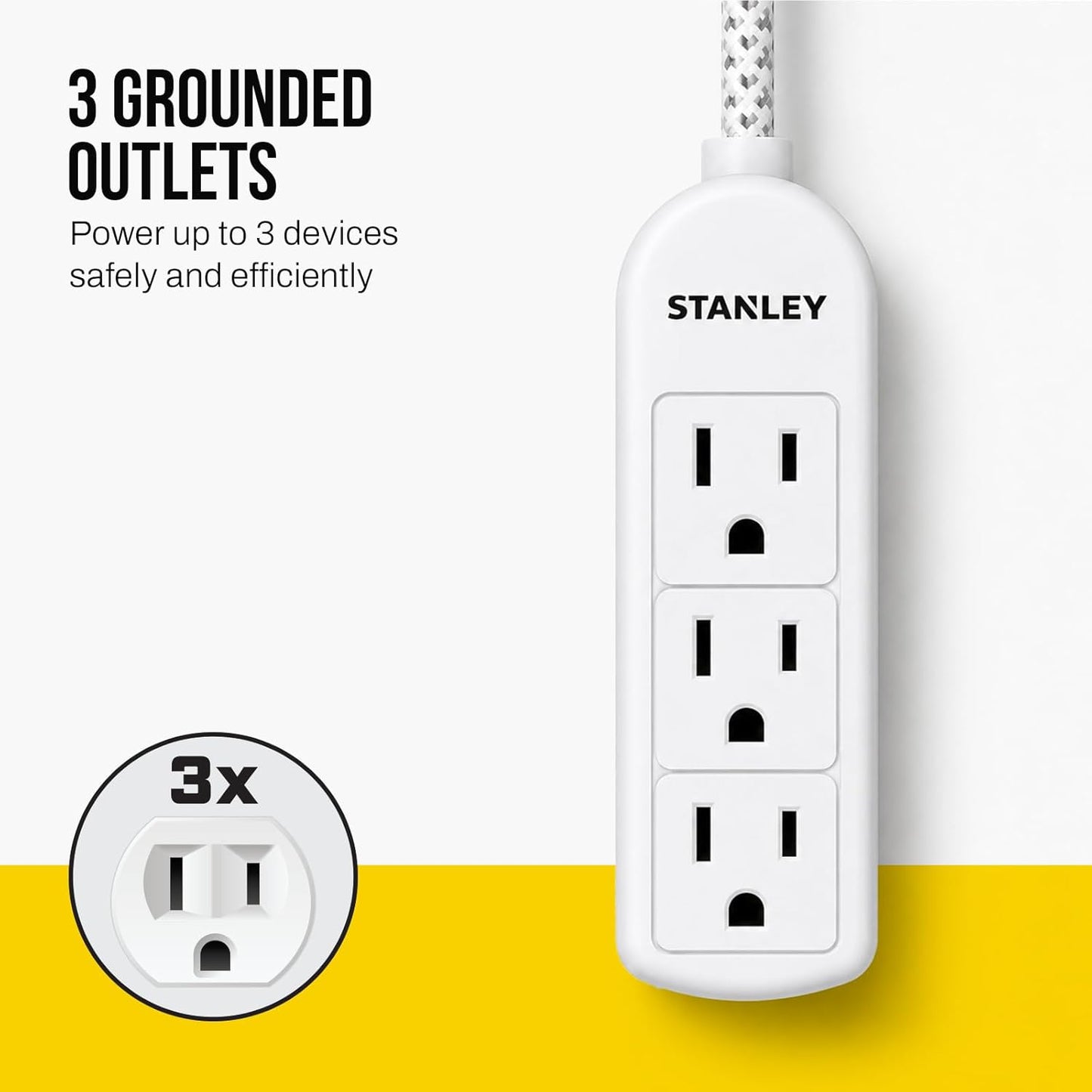 POWERMAX 3-Outlet Mini Power Strip - Stanley Electrical Accessories