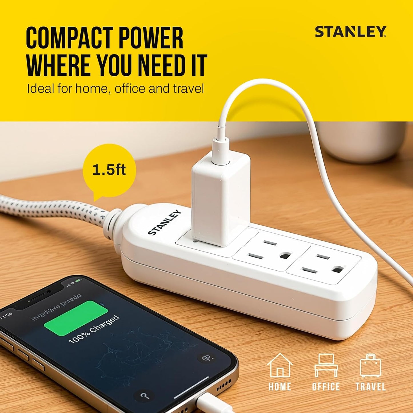 POWERMAX 3-Outlet Mini Power Strip - Stanley Electrical Accessories