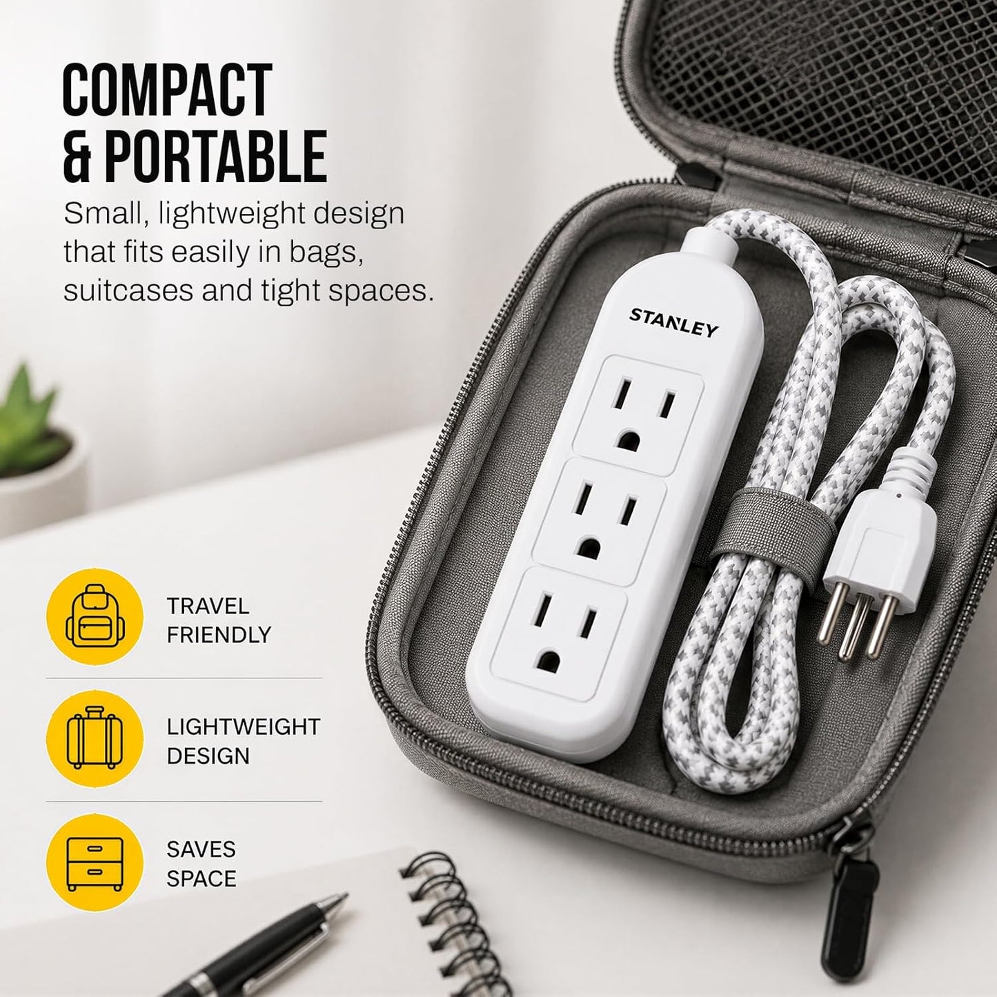 POWERMAX 3-Outlet Mini Power Strip - Stanley Electrical Accessories