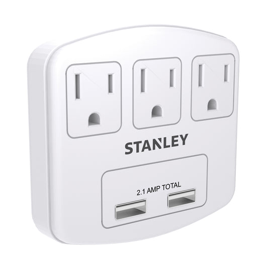 STANLEY® 3-Outlet 2 USB Wall Adapter - Stanley Electrical Accessories