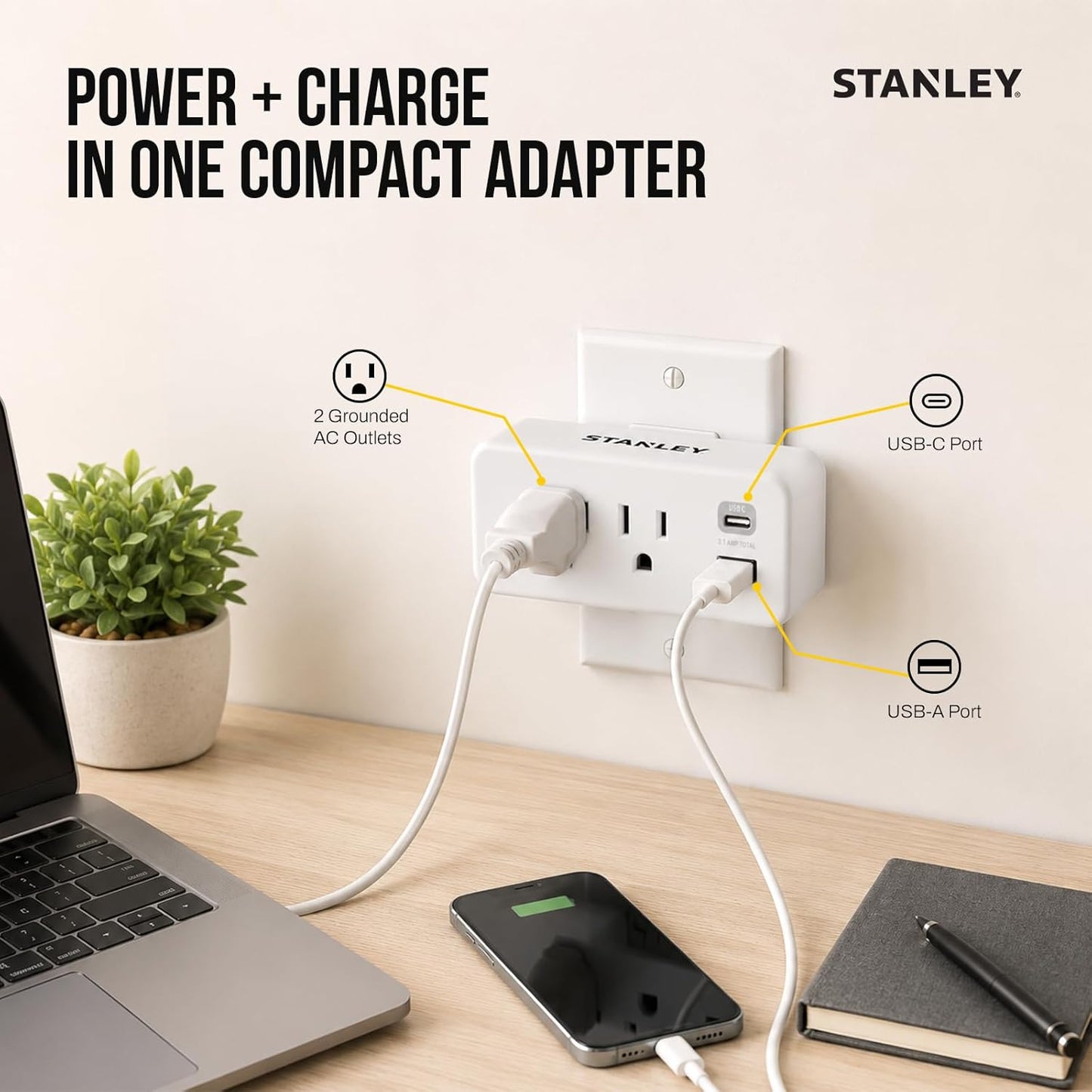 PLUGMAX USB CHARGER 2-Outlet USB Wall Adapter - Stanley Electrical Accessories