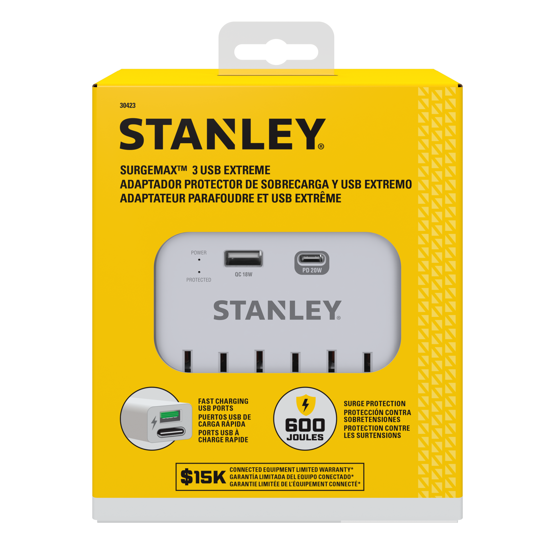 SURGEPRO 3 USB EXTREME 3-Outlet 600 Joule SURGE USB Wall Adapter - Stanley Electrical Accessories