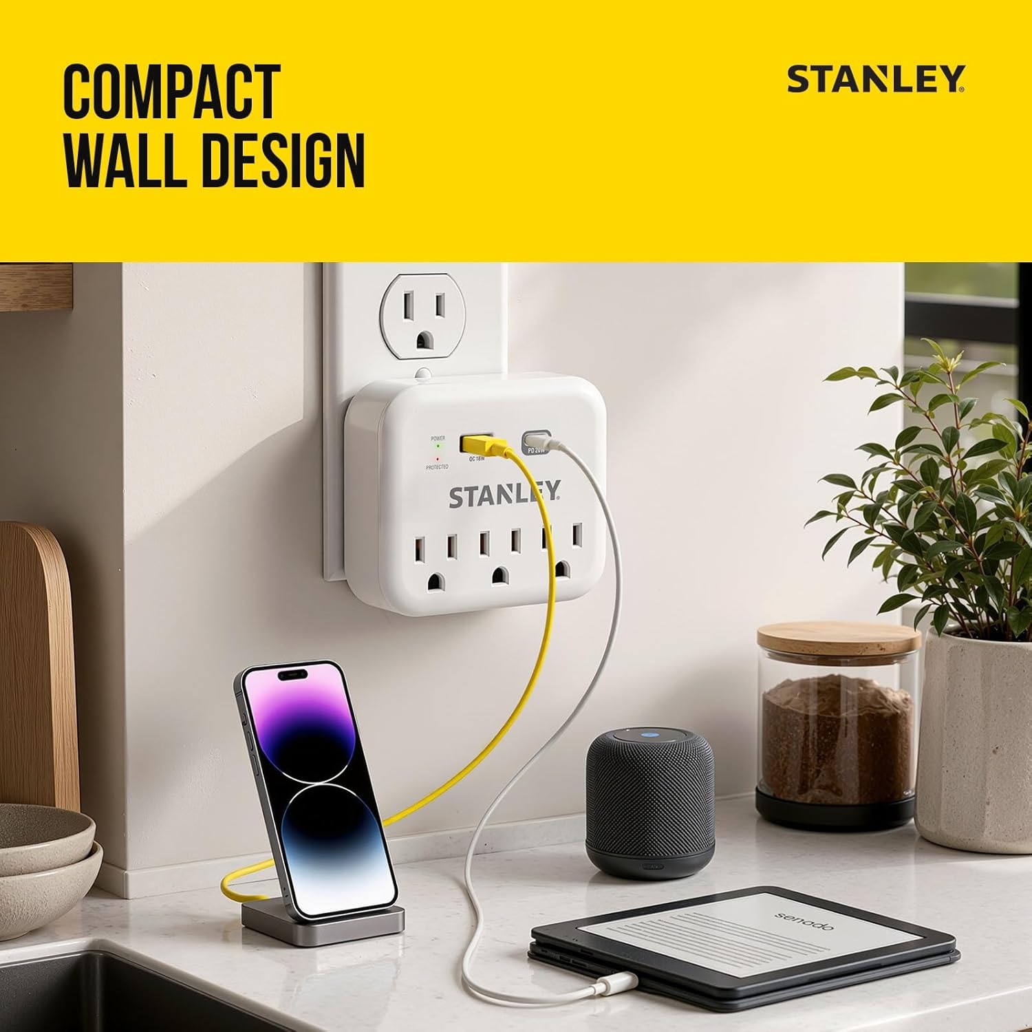 SURGEPRO 3 USB EXTREME 3-Outlet 600 Joule Surge Protector USB Wall Adapter - Stanley Electrical Accessories