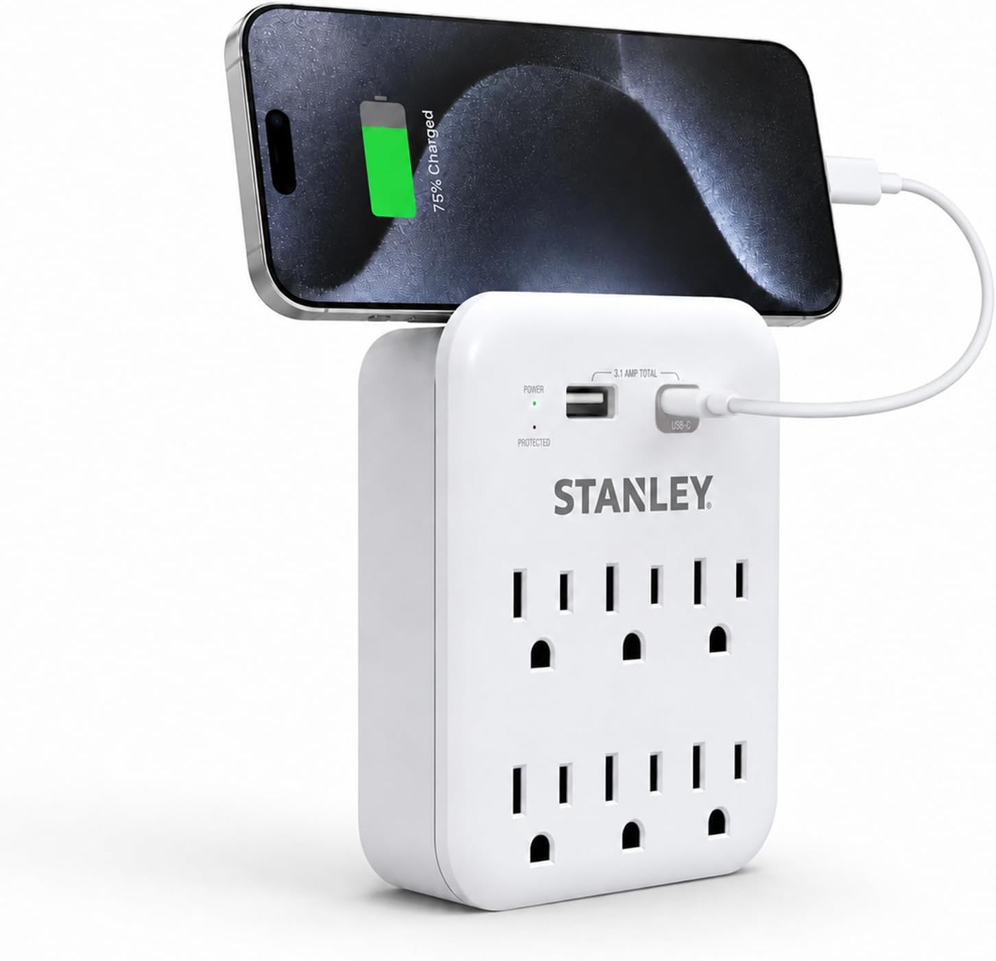 SURGEPRO 1200 USB 6-Outlet Surge Protector USB Wall Adapter - Stanley Electrical Accessories