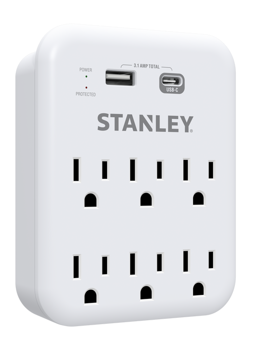 SURGEPRO 1200 USB 6-Outlet Surge USB Wall Adapter - Stanley Electrical Accessories