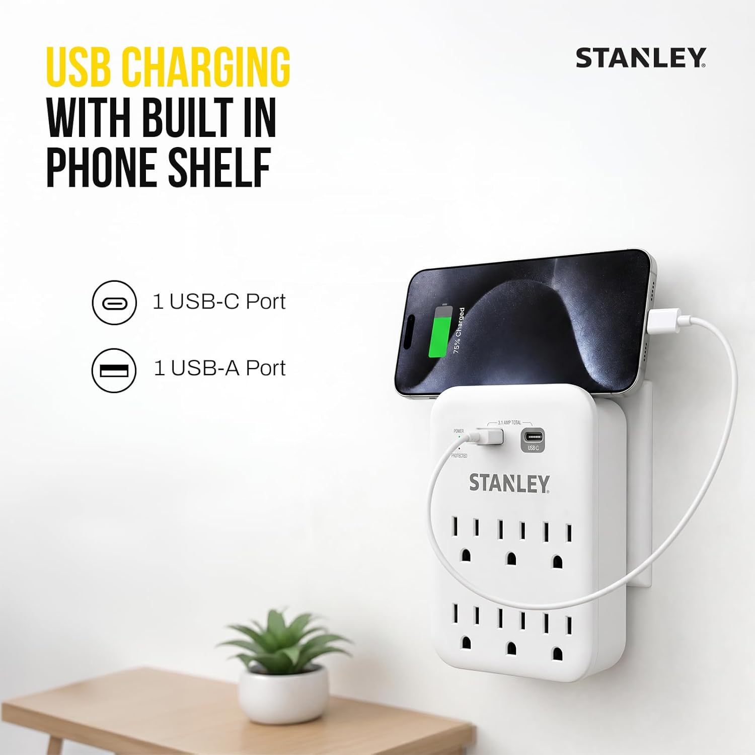 SURGEPRO 1200 USB 6-Outlet Surge Protector USB Wall Adapter - Stanley Electrical Accessories
