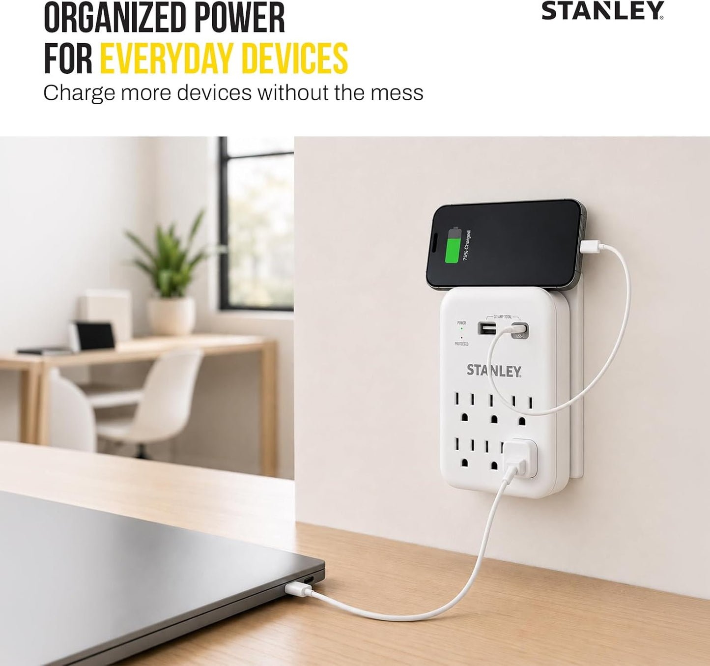 SURGEPRO 1200 USB 6-Outlet Surge Protector USB Wall Adapter - Stanley Electrical Accessories