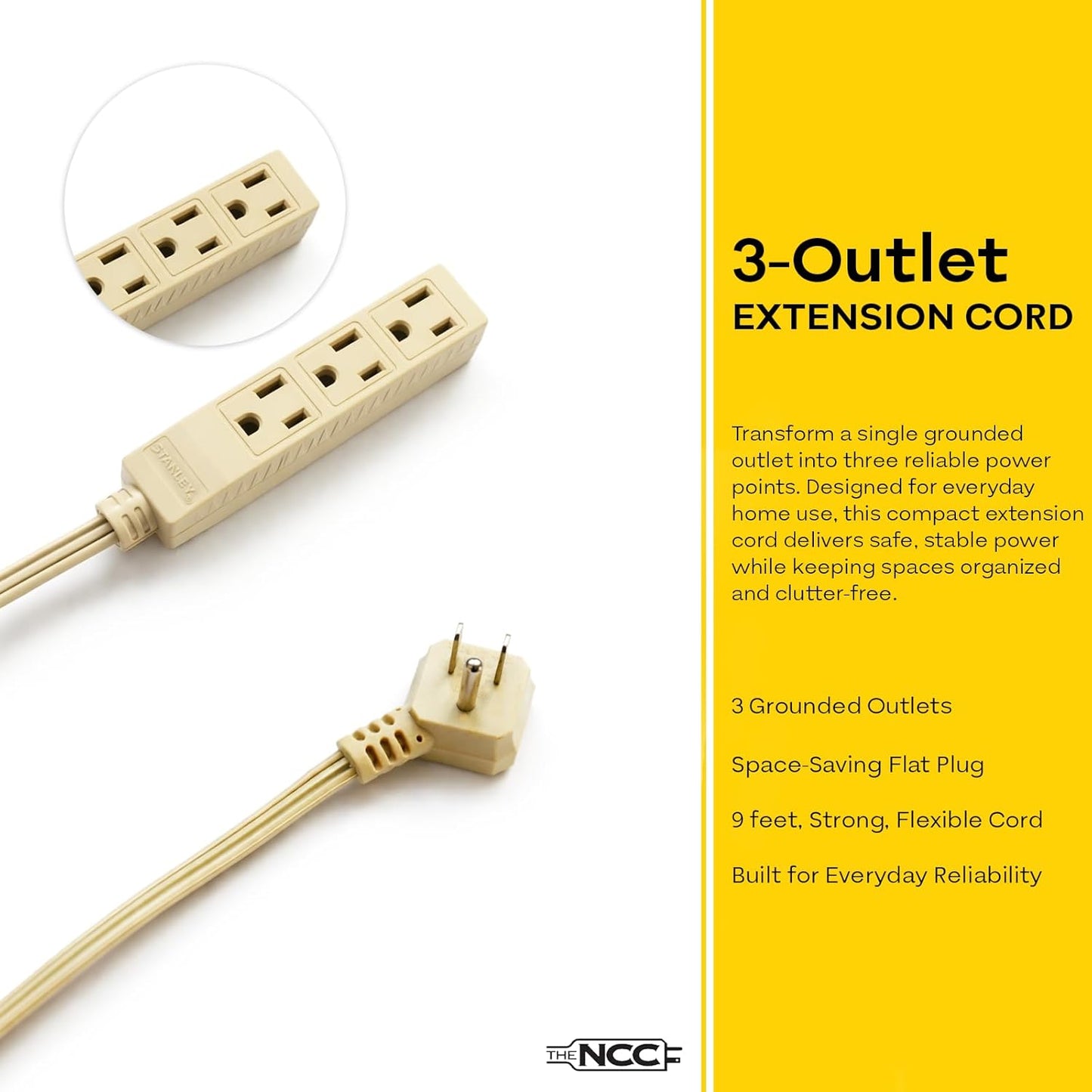 STANLEY® 9FT 3-Outlet Indoor Extension Cord with Right Angle Plug - Stanley Electrical Accessories