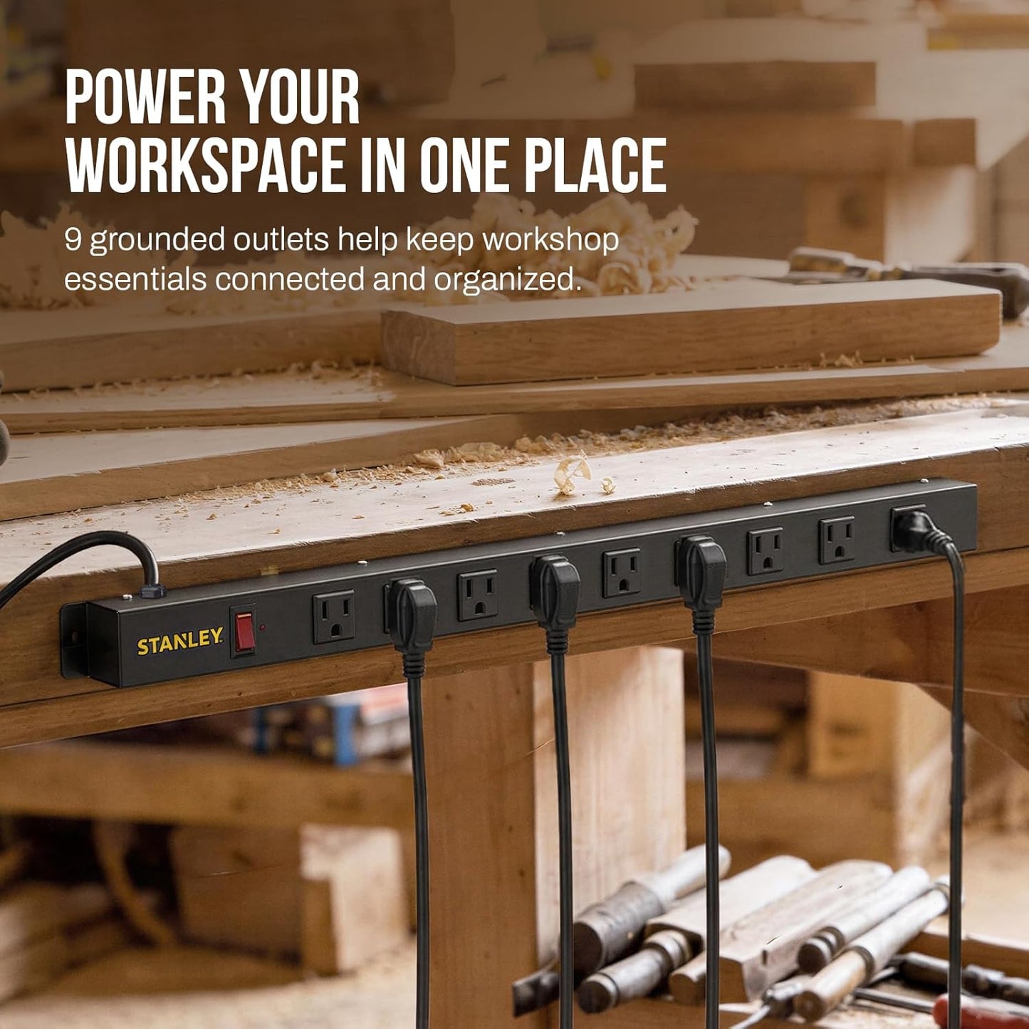STANLEY® 9-Outlet Metal Surge Protector - Stanley Electrical Accessories