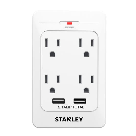 STANLEY® 4-Outlet 2-USB 1080 Joule Surge Wall Adapter - Stanley Electrical Accessories