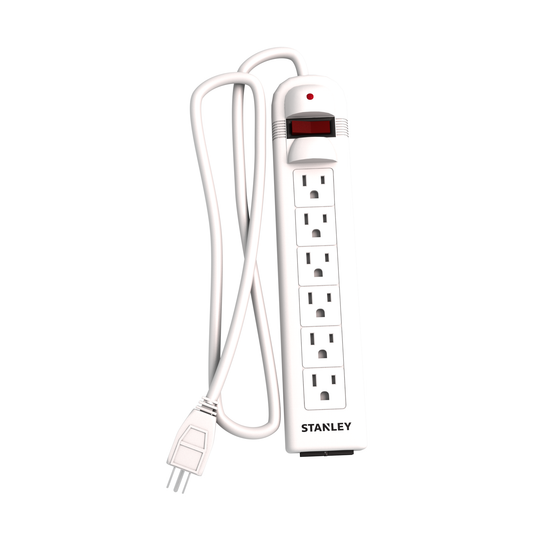 STANLEY 6 OUTLET 450 JOULE SURGE PROTECTOR, 3FT CORD, Phone line Protection - Stanley Electrical Accessories
