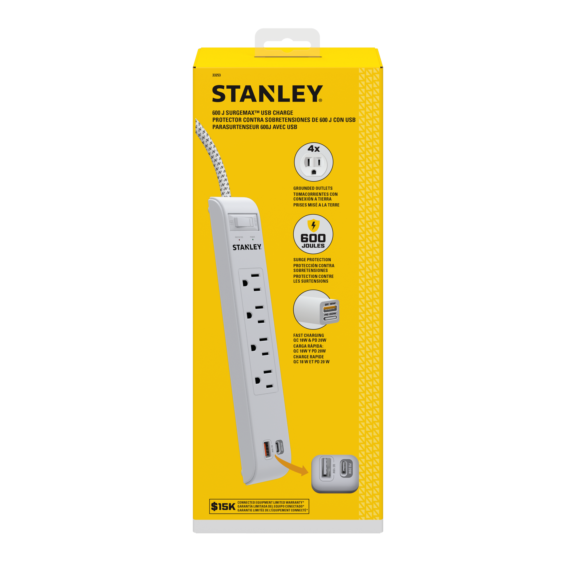 SURGEMAX USB 4-Outlet 600J USB Surge Protector - Stanley Electrical Accessories