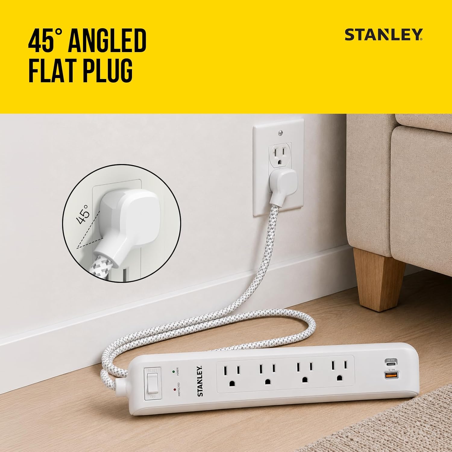 SURGEMAX USB 4-Outlet 600J USB Surge Protector - Stanley Electrical Accessories