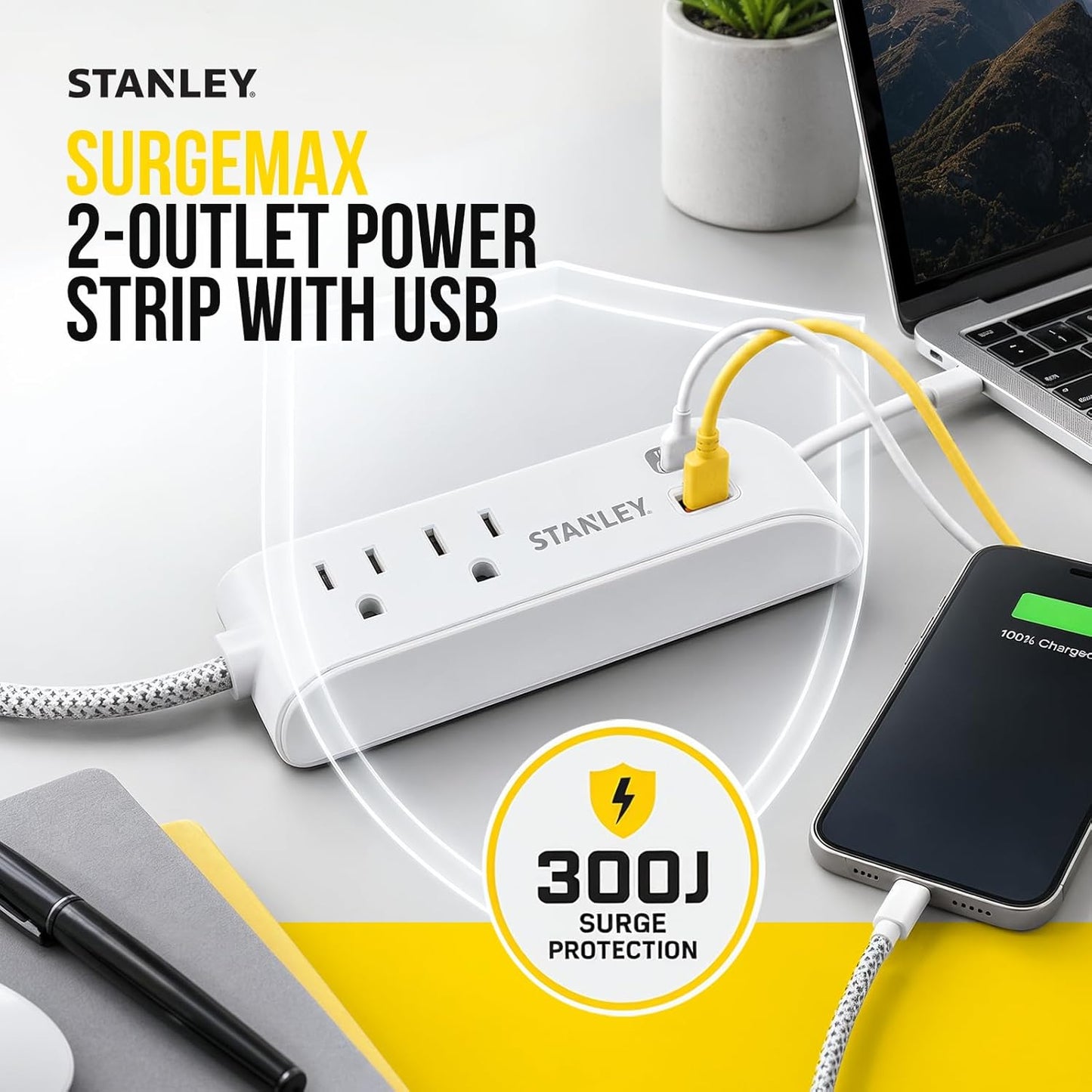 SURGEMAX USB CHARGE 2-Outlet 300J USB Surge Protector