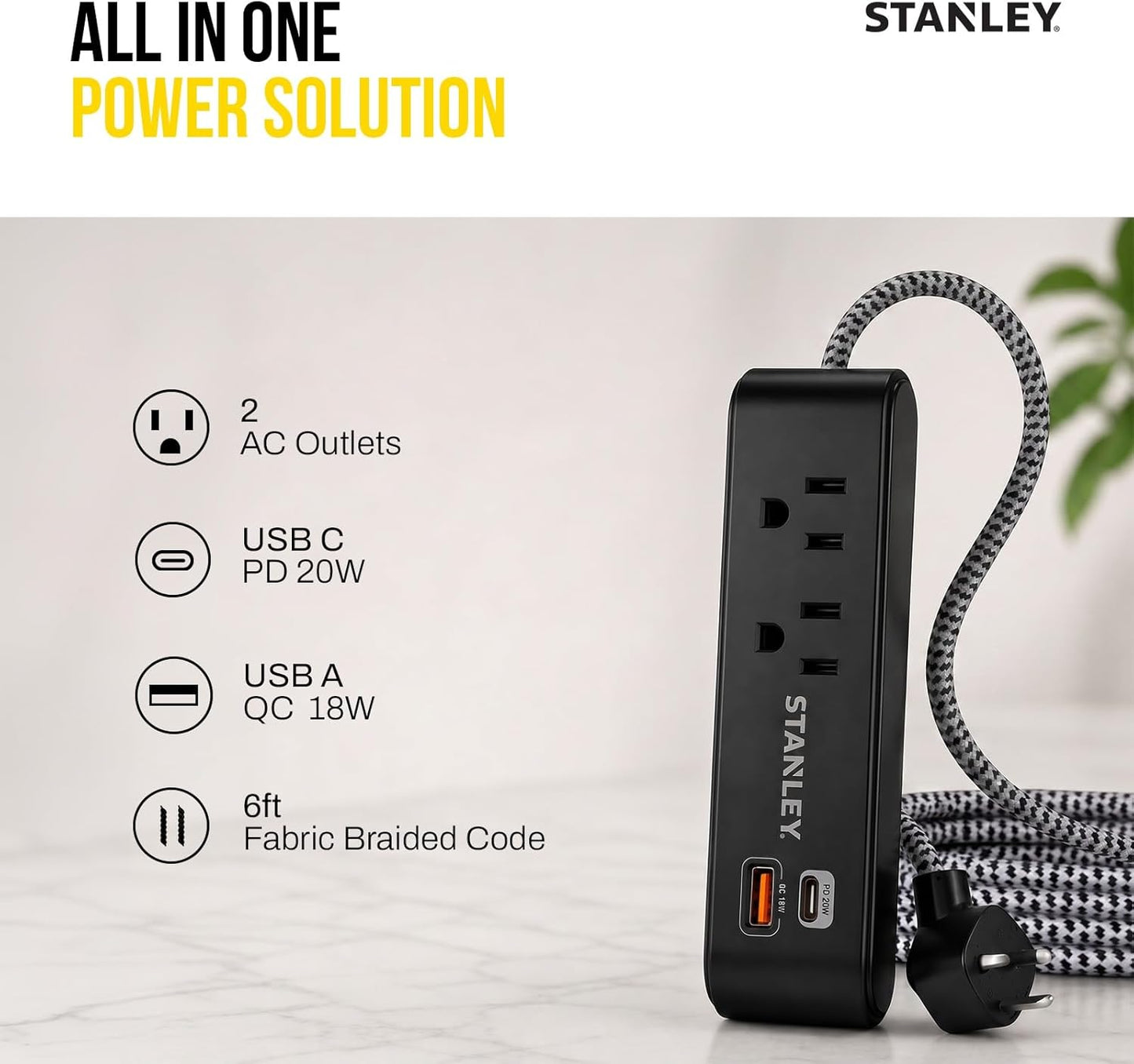 SURGEMAX USB CHARGE 2-Outlet 300J USB Surge Protector - Stanley Electrical Accessories