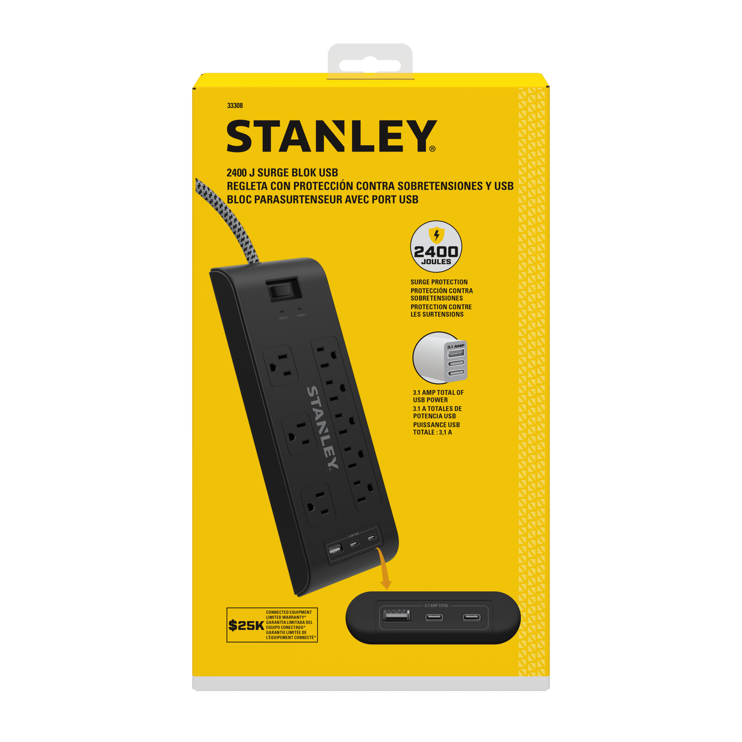 SURGE BLOK 2400J USB 8-Outlet 2400J USB Surge Protector - Stanley Electrical Accessories