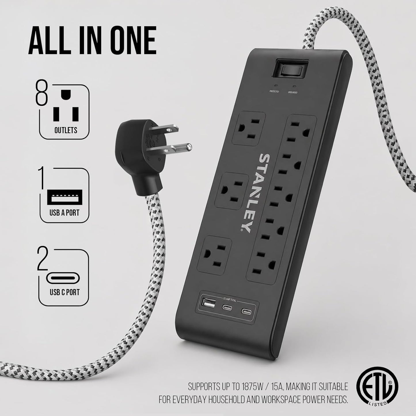 SURGE BLOK 2400J USB 8-Outlet 2400J USB Surge Protector
