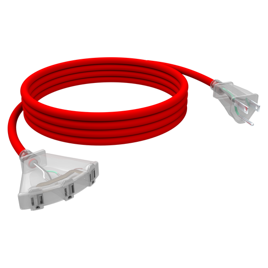 STANLEY HEAVY DUTY 15FT EXTENSION CORD, 12 GAUGE, 3-OUTLET, LIT END, RED - Stanley Electrical Accessories