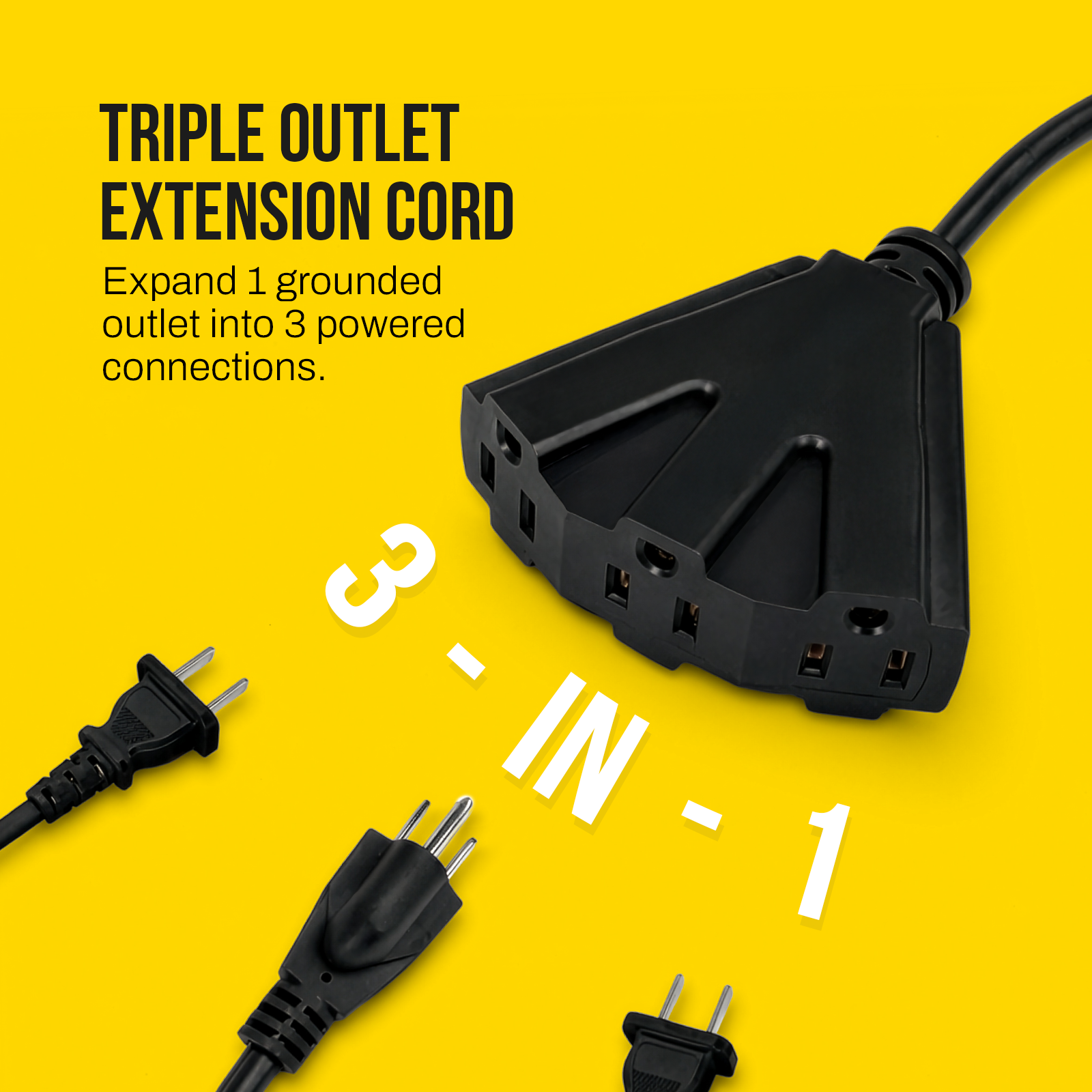STANLEY® 2FT 3-Outlet Outdoor Extension Cord - Stanley Electrical Accessories