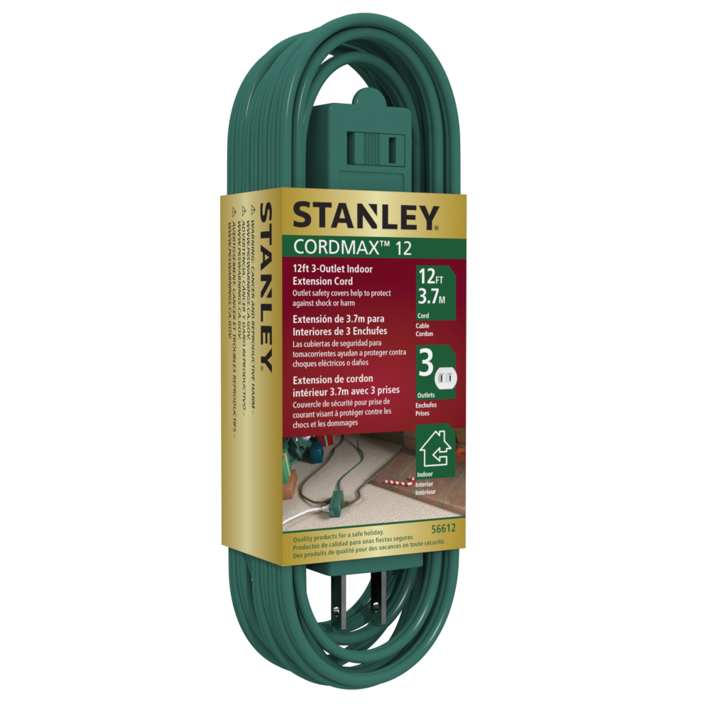 STANLEY CORDMAX 12FT 3-OUTLET INDOOR EXTENSION CORD - Stanley Electrical Accessories