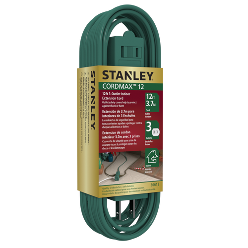 STANLEY CORDMAX 12FT 3-OUTLET INDOOR EXTENSION CORD - Stanley Electrical Accessories
