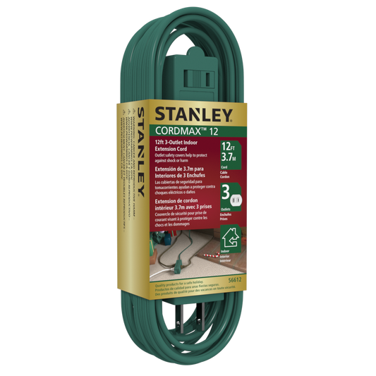 STANLEY CORDMAX 12FT 3-OUTLET INDOOR EXTENSION CORD - Stanley Electrical Accessories