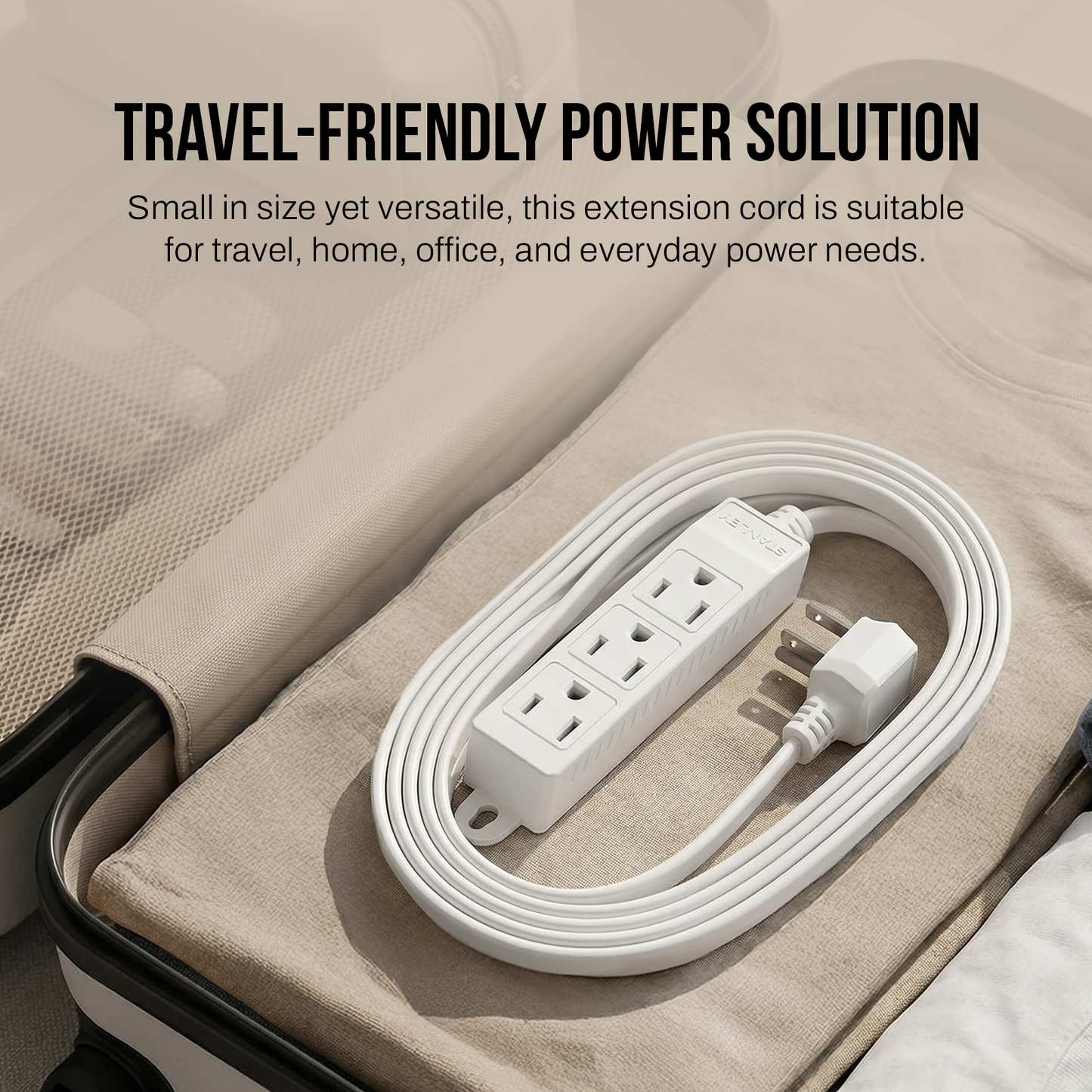 STANLEY® 9FT Indoor Extension Cord with 3 In-Line Outlets and Flat Plug - Stanley Electrical Accessories