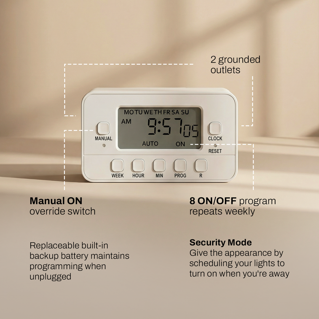 STANLEY 2 Outlet Weekly Digital Indoor Timer - Stanley Electrical Accessories