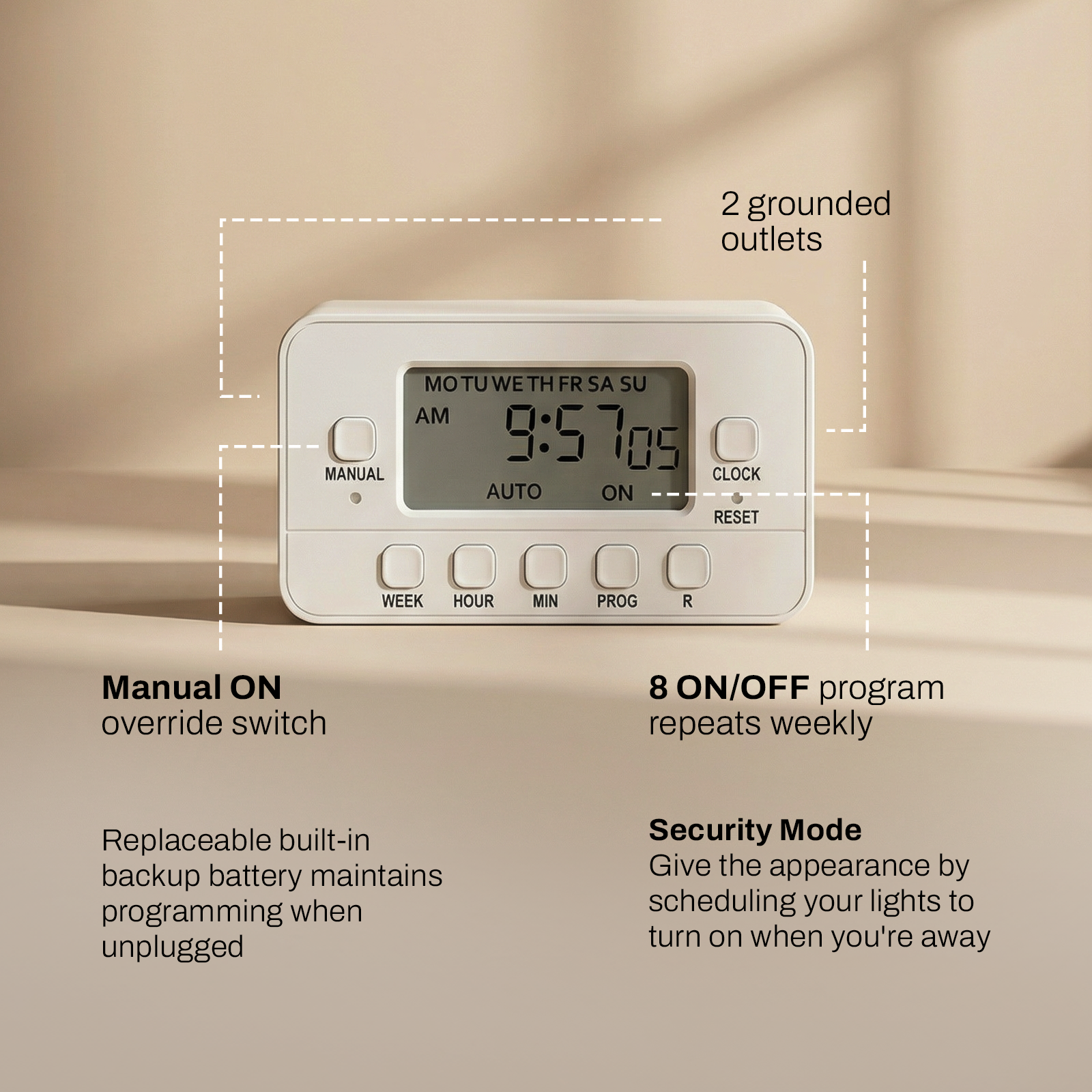 STANLEY 2 Outlet Weekly Digital Indoor Timer - Stanley Electrical Accessories