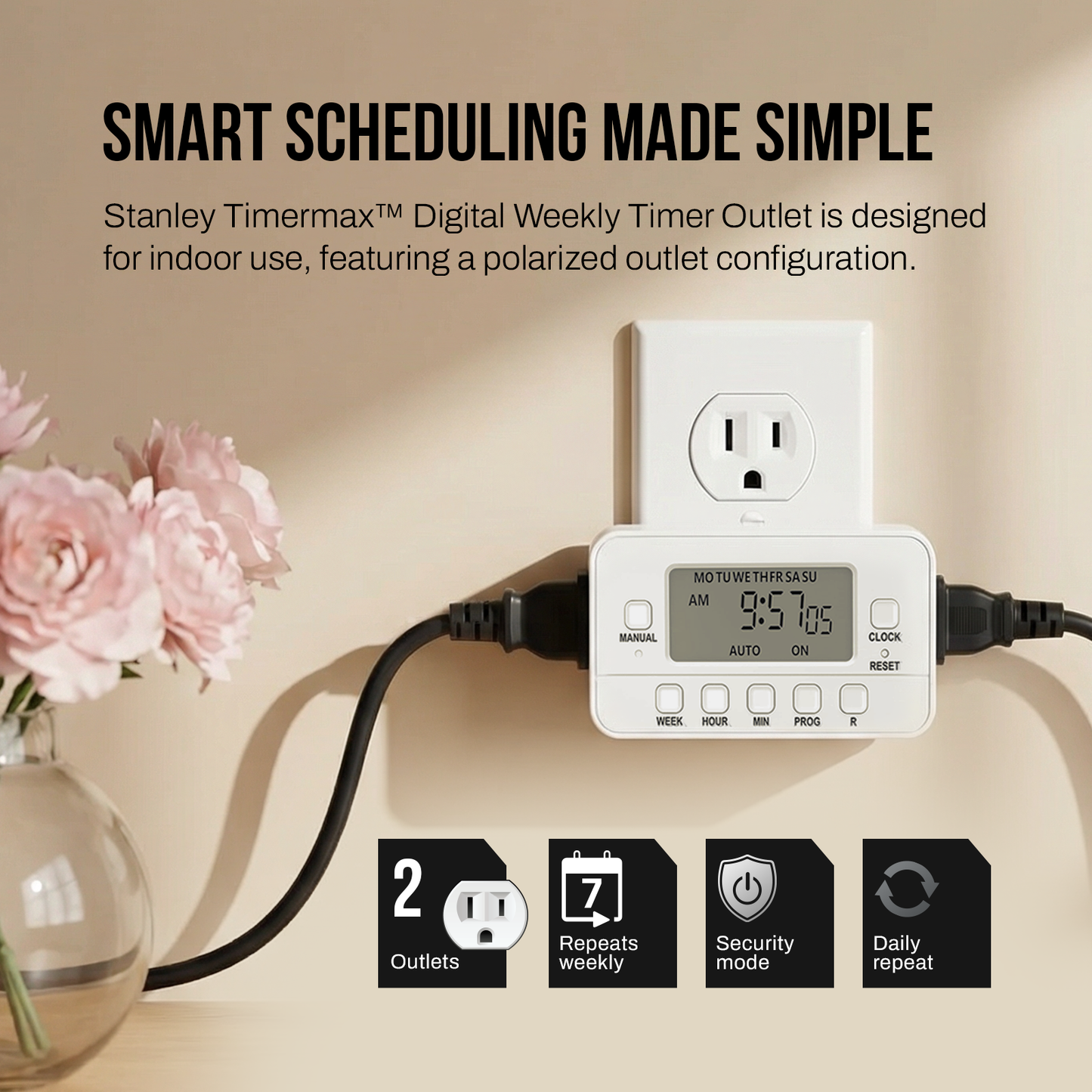 STANLEY 2 Outlet Weekly Digital Indoor Timer - Stanley Electrical Accessories