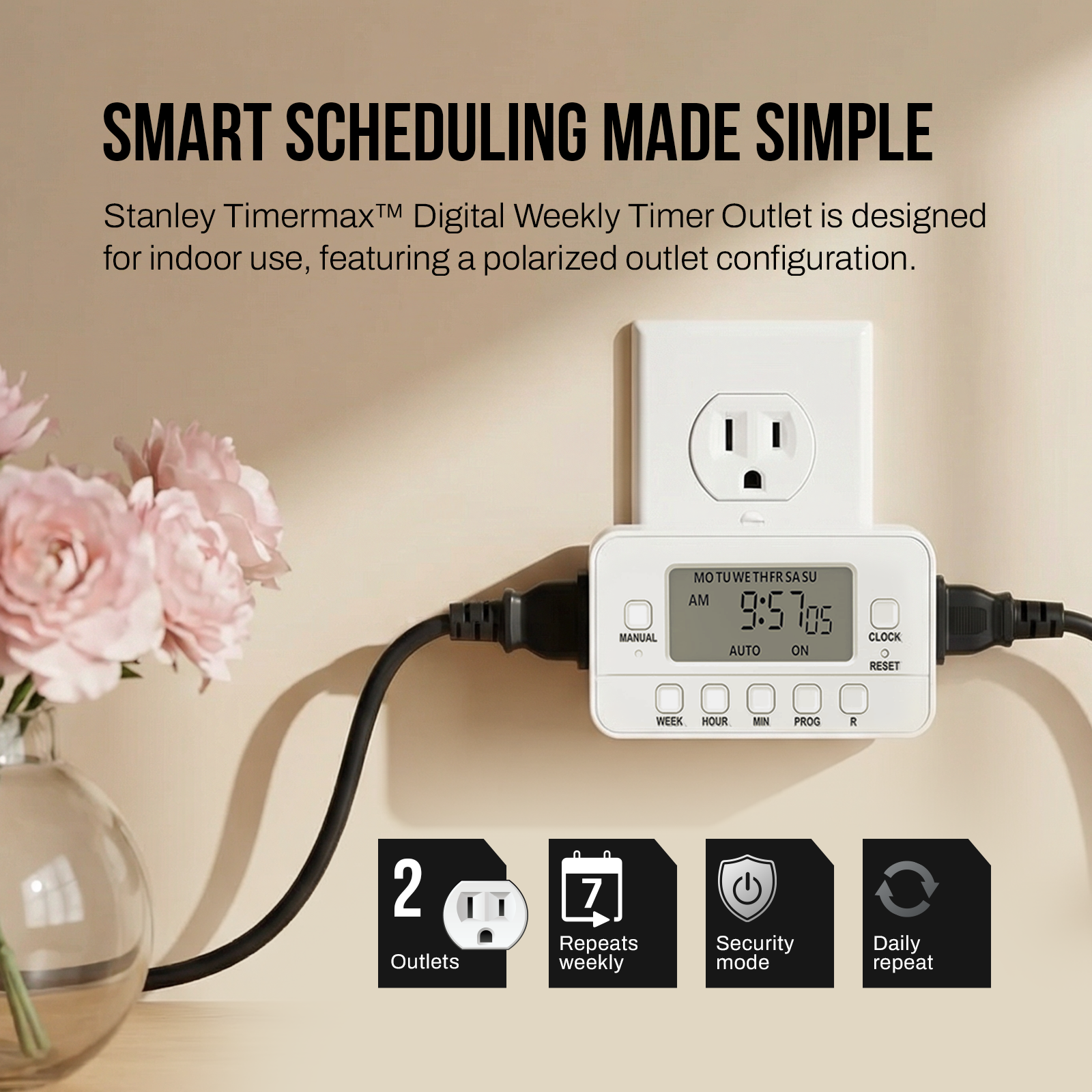 STANLEY 2 Outlet Weekly Digital Indoor Timer - Stanley Electrical Accessories