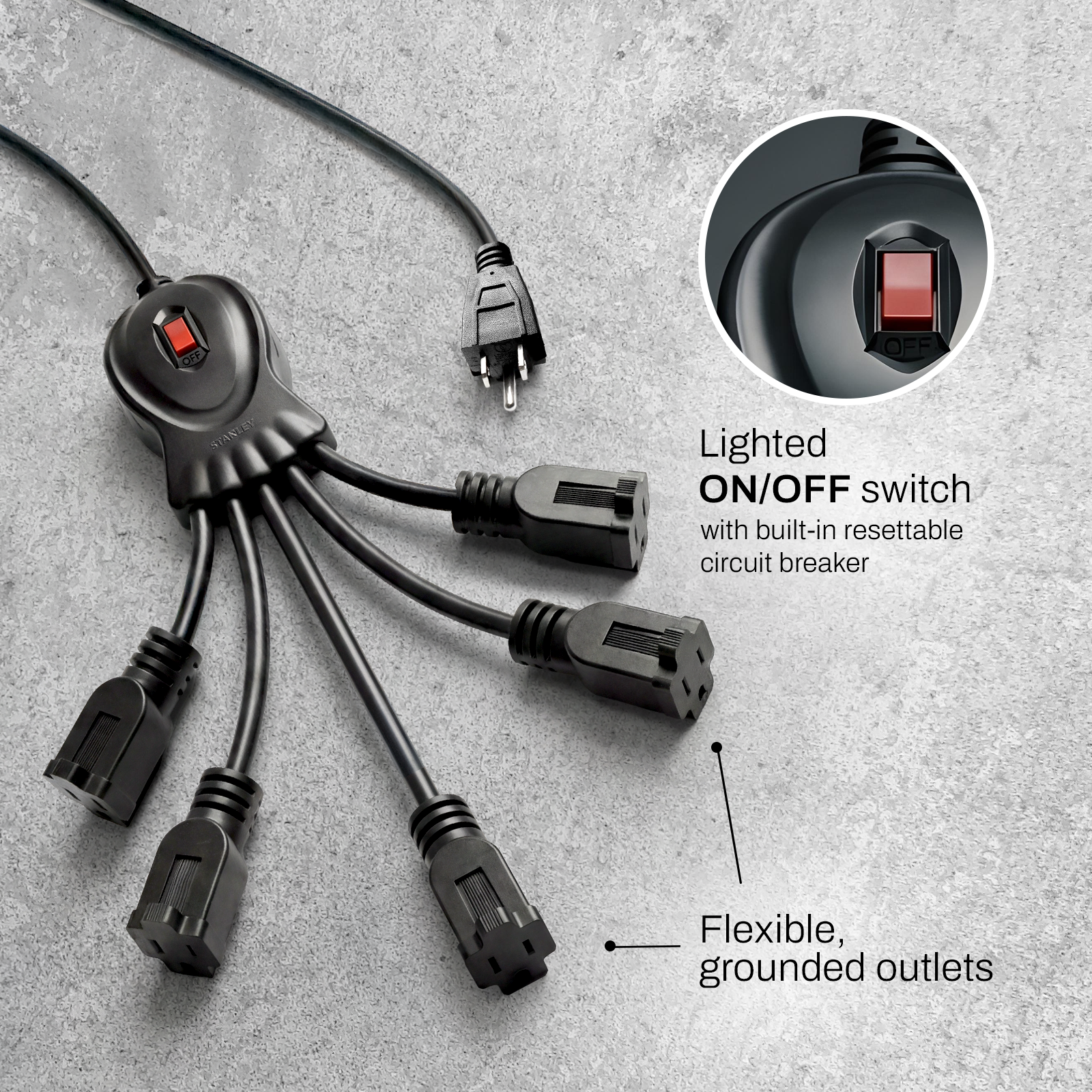 STANLEY® 5-Outlet Flexible Power Strip - Stanley Electrical Accessories