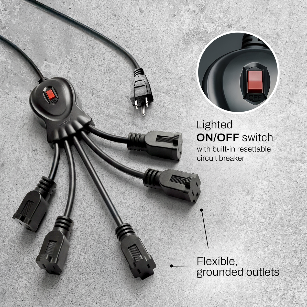 STANLEY® 5-Outlet Flexible Power Strip – STANLEY PLUG
