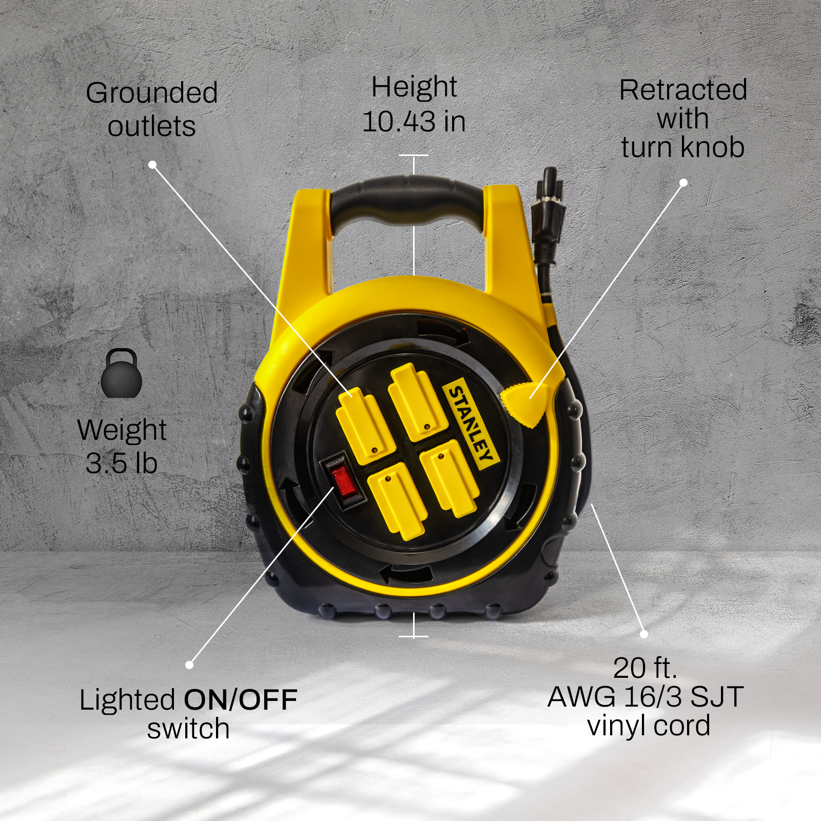 STANLEY® 20FT 4-Outlet Cord Reel - Stanley Electrical Accessories