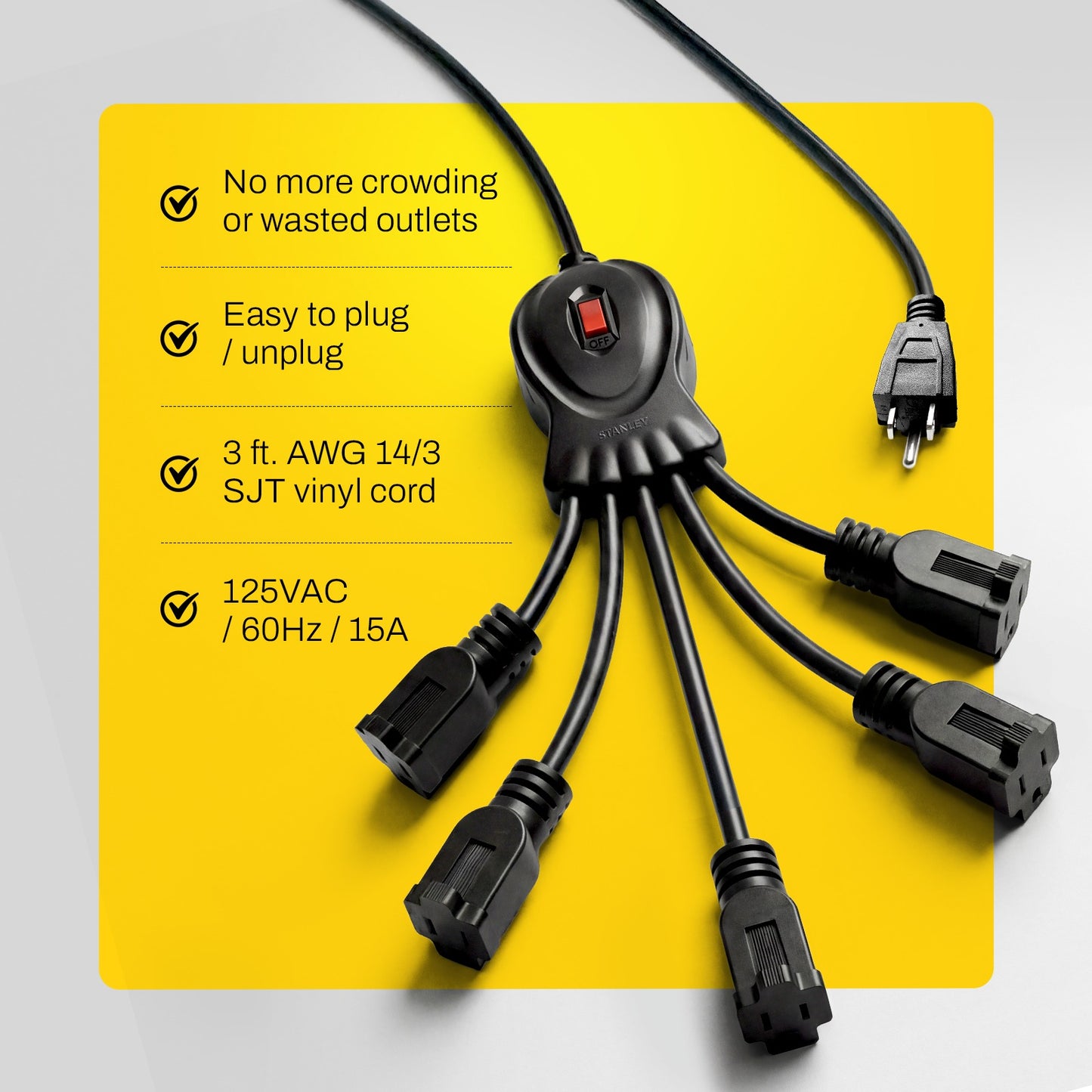 STANLEY® 5-Outlet Flexible Power Strip - Stanley Electrical Accessories