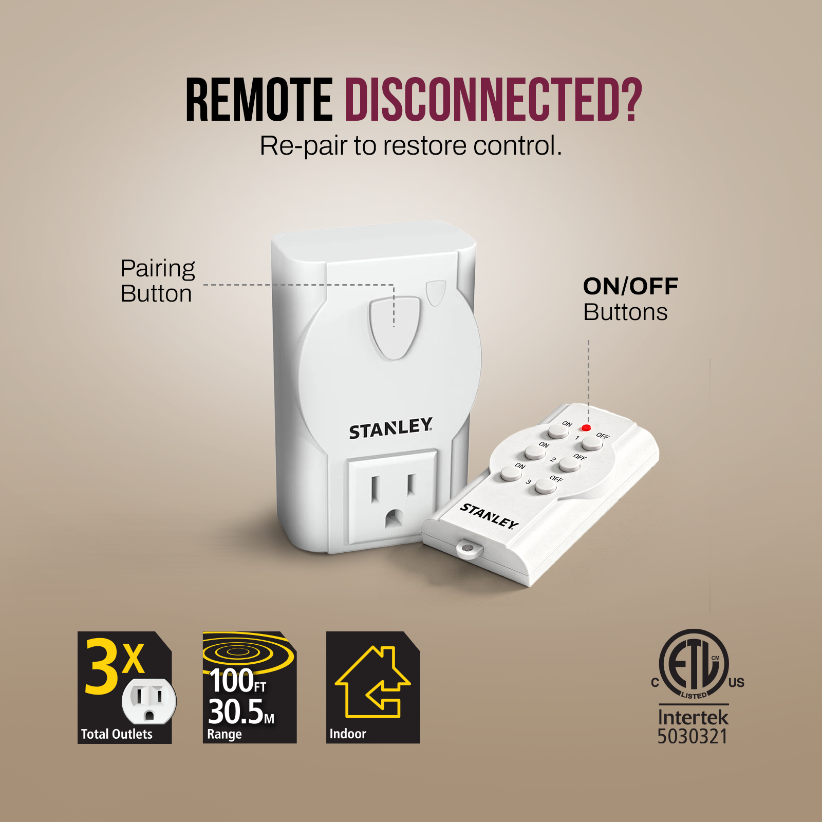 STANLEY® 3PK Indoor Wireless Remote Control - Stanley Electrical Accessories
